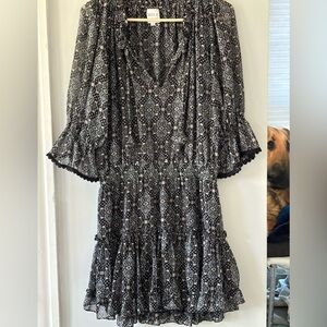 4 season elastic waist blouson dress. Feminine but not frilly.